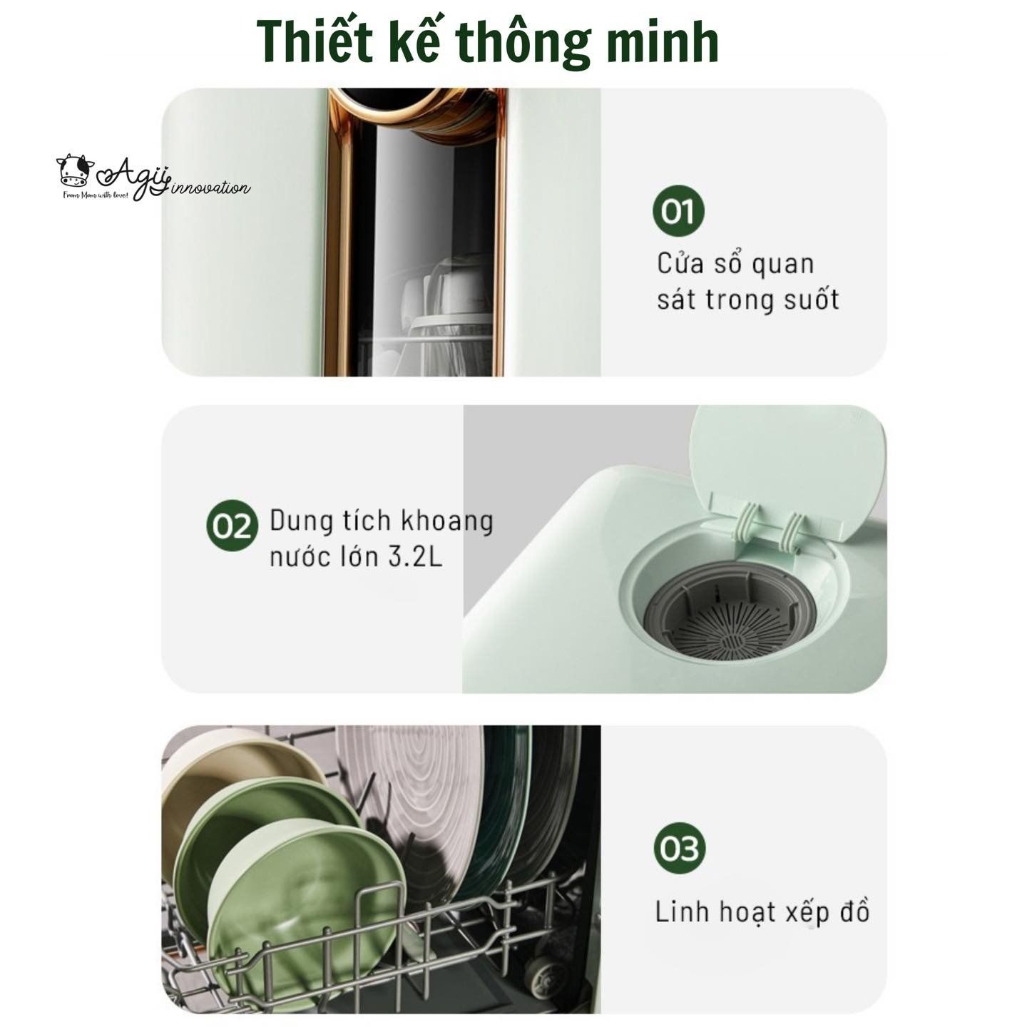 Máy Rửa Bình Sữa Và Sấy Khô Thông Minh AGII 03