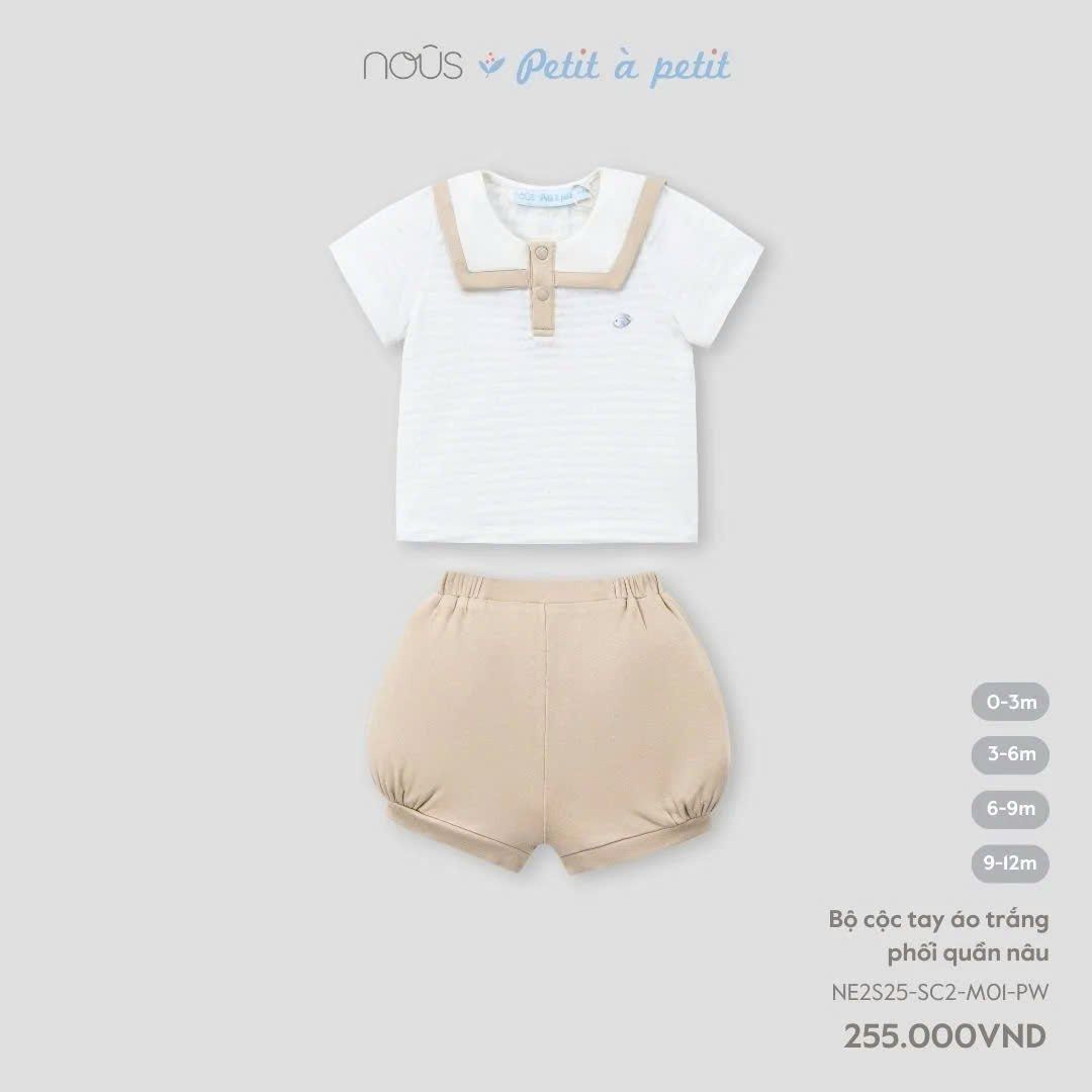 Bộ cộc tay áo trắng phối quần nâu Nous