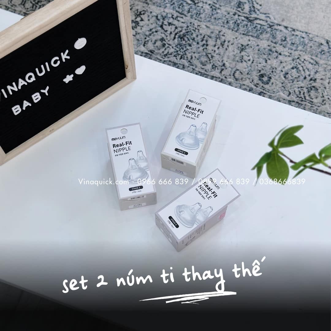 Set 2 Núm Ti Cổ Rộng Thay Thế Bình Sữa Moyuum Siêu Mềm