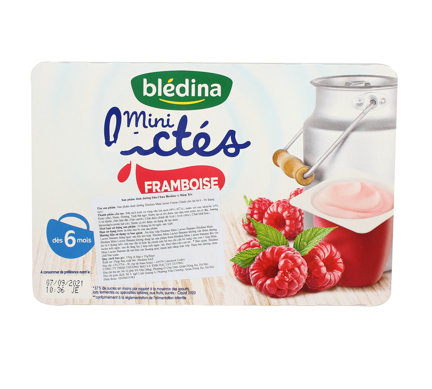  Sữa chua Bledina Mini Lactes vị Mâm Xôi, 6M+ (55g x 6) 