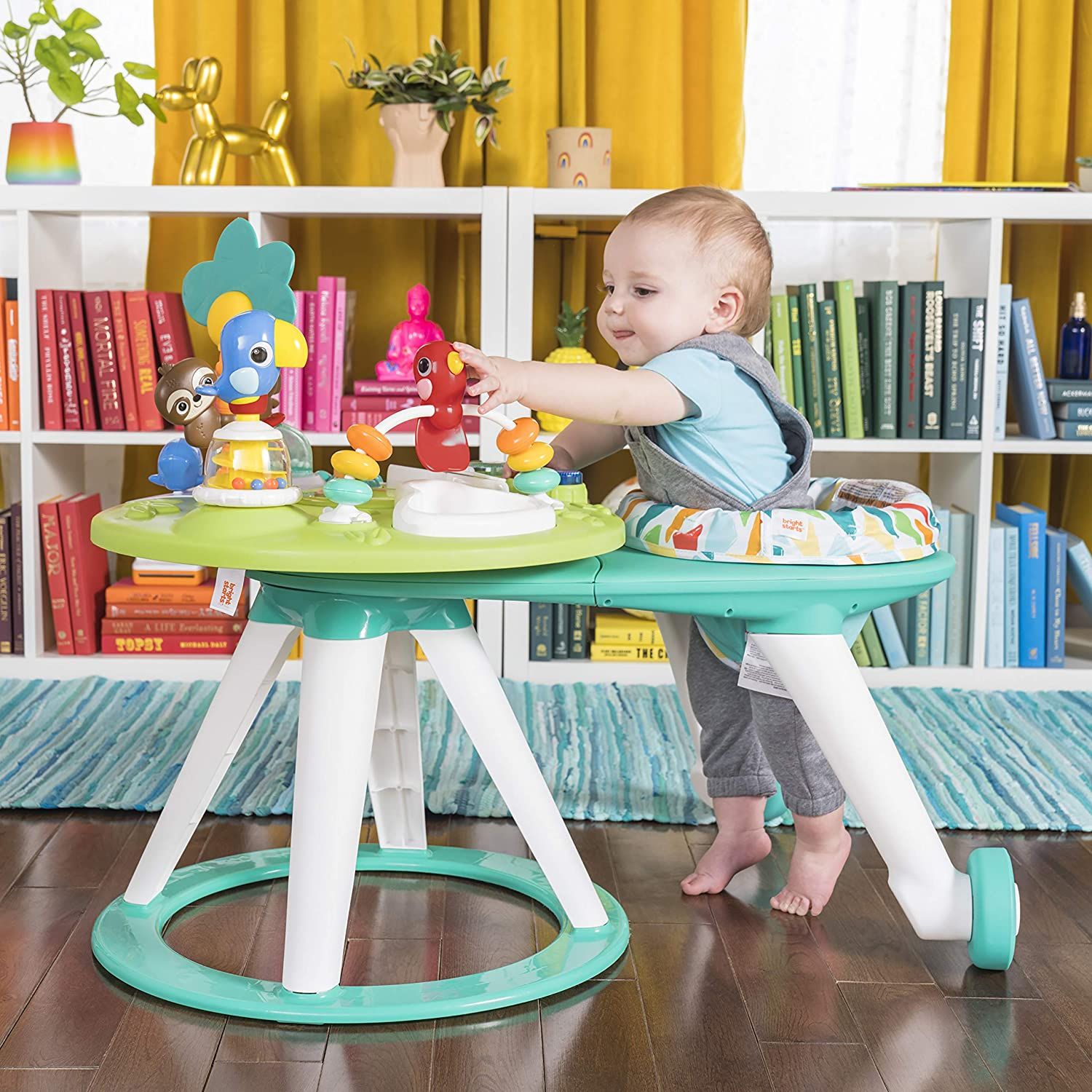 Xe tập đi Bright Starts Around We Go 2-in-1 Walk-Around Activity Center & Table, Tropic Cool