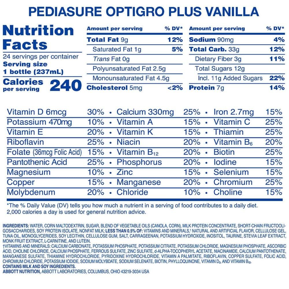 Sữa Nước Pediasure Grow & Gain Optigro Plus Hương Vani - 237ml