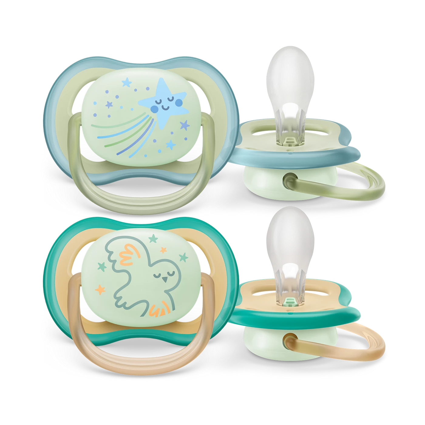 Set 2 Ti Giả Philips Avent Thông Khí Ultra Air Nighttime Phát Quang (0-6M)