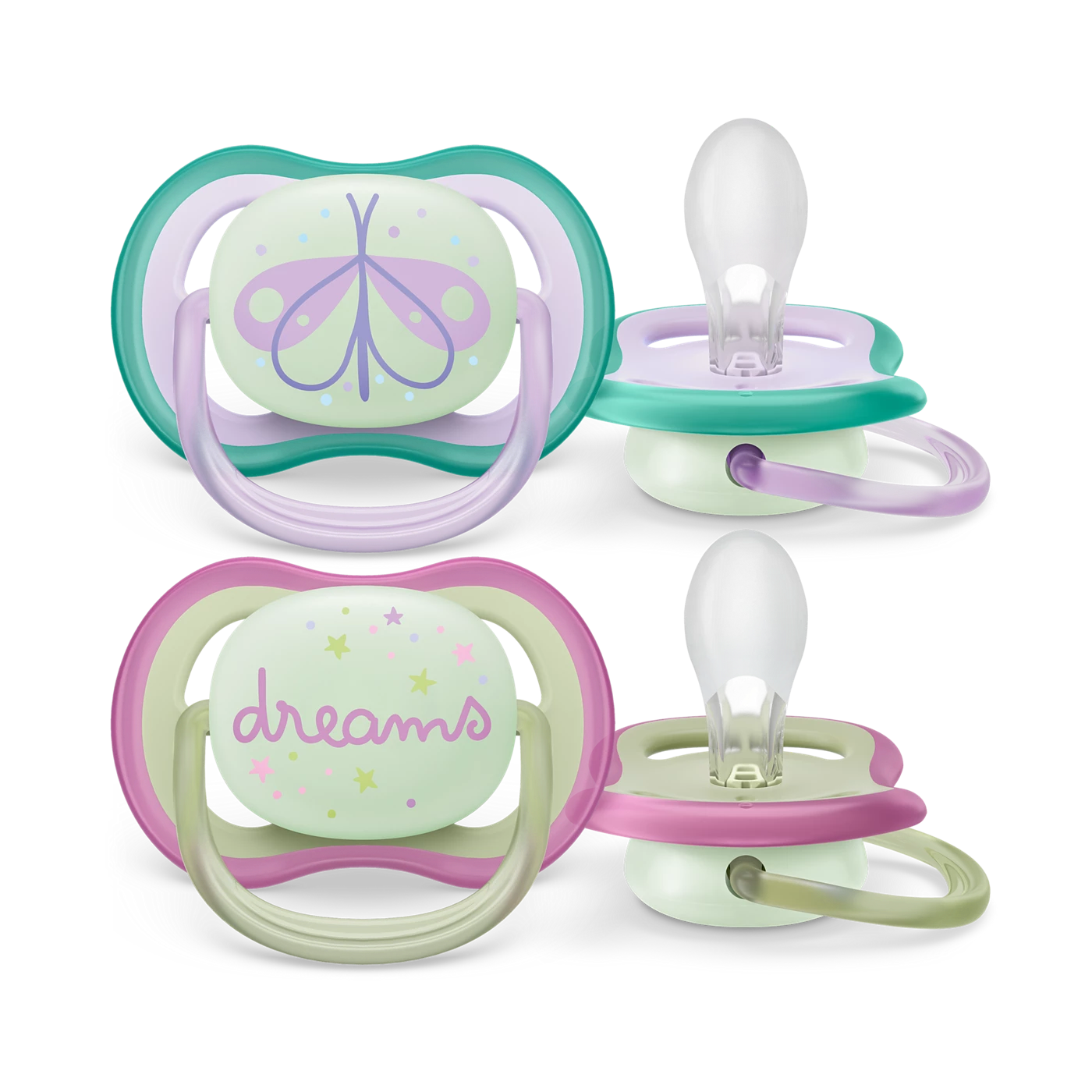 Set 2 Ti Giả Philips Avent Thông Khí Ultra Air Nighttime Phát Quang (0-6M)