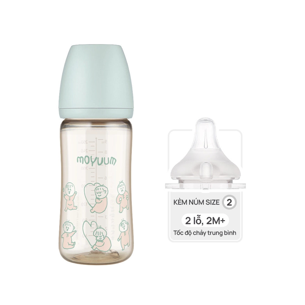 Bình Sữa PPSU Cổ Rộng Moyuum Ogu Xanh