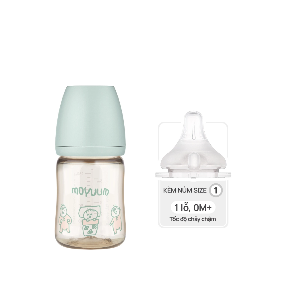 Bình Sữa PPSU Cổ Rộng Moyuum Ogu Xanh