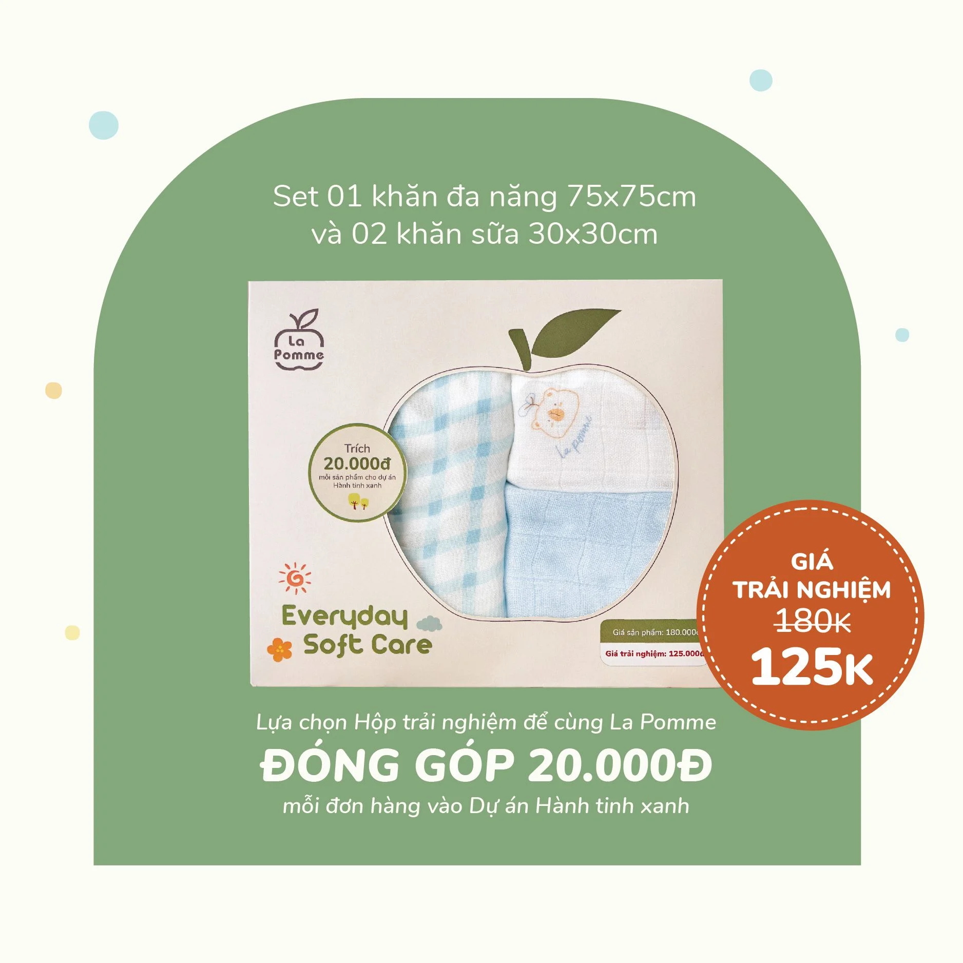 Hộp trải nghiệm 3 khăn sợi tre lụa La Pomme Everyday Soft Care