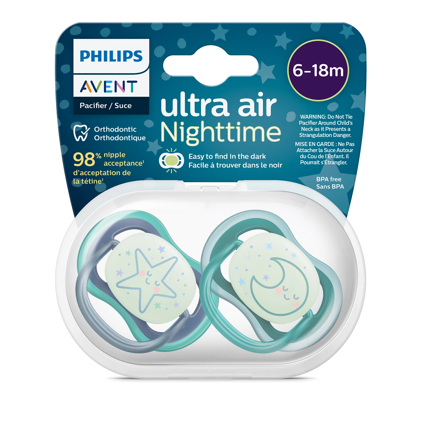 Set 2 Ti Giả Philips Avent Thông Khí Ultra Air Nighttime Phát Quang (6-18M)