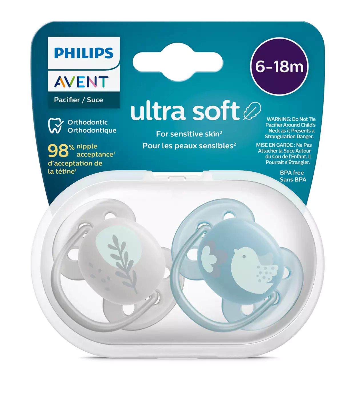 Set 2 Ti Giả Philips Avent Thông Khí Ultra Soft (6-18M)