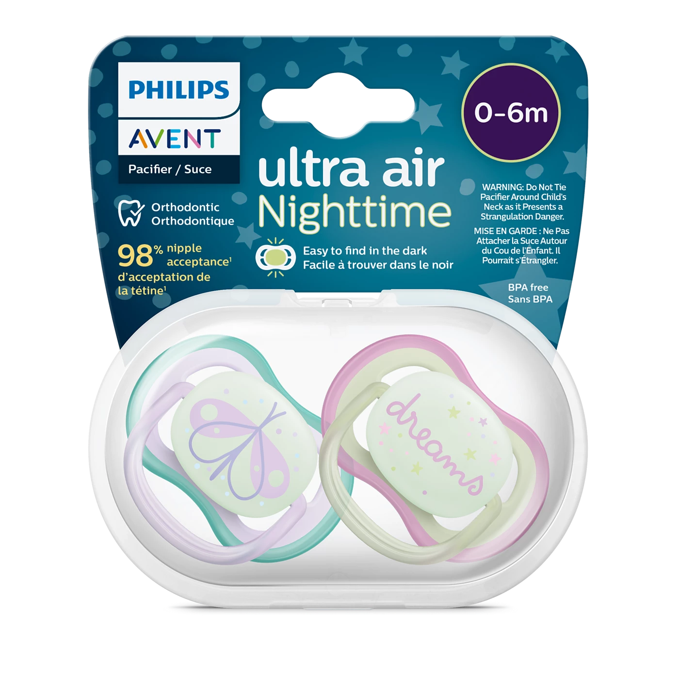 Set 2 Ti Giả Philips Avent Thông Khí Ultra Air Nighttime Phát Quang (0-6M)