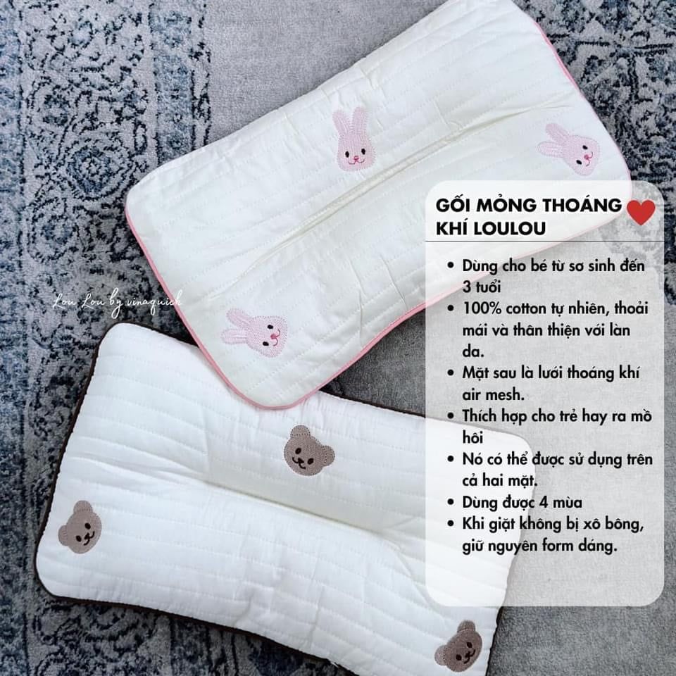 Gối Mỏng Thoáng Khí Thêu Họa Tiết LouLou By Vinaquick