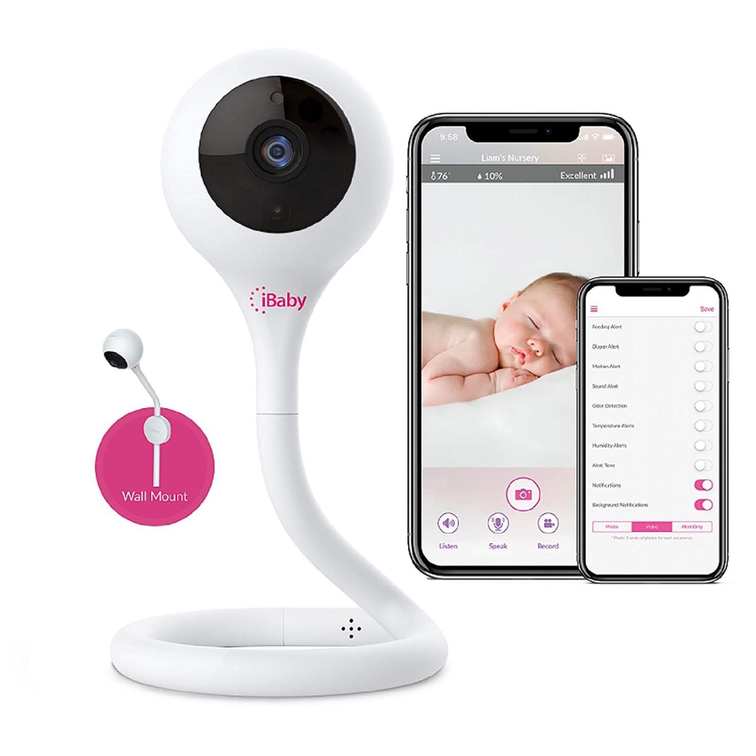 Camera theo dõi - báo khóc iBaby Smart WiFi Baby Monitor M2C có thể treo tường/ gắn nôi/ để bàn