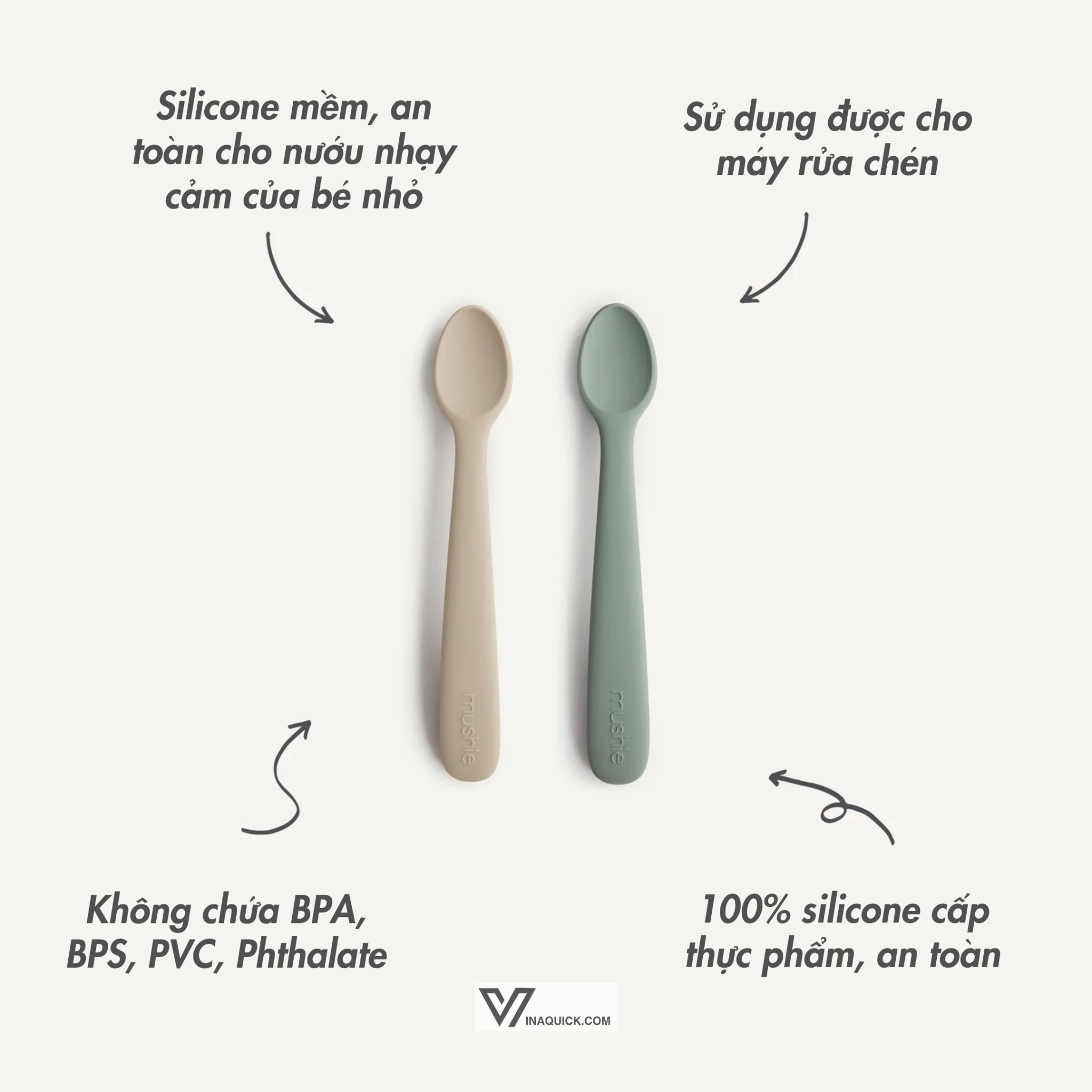 Set 2 Thìa Ăn Dặm Silicone Mushie Cho Bé