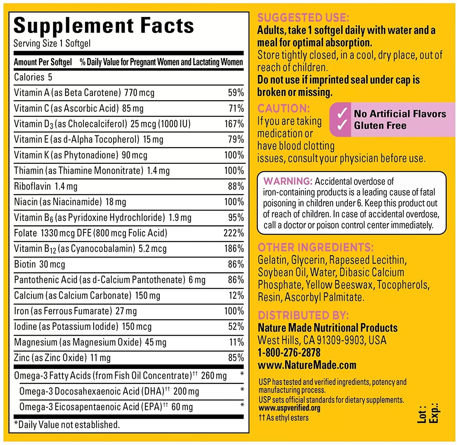 Vitamin Tổng Hợp Cho Mẹ Bầu Nature Made Prenatal Folic Acid + DHA 110 Viên