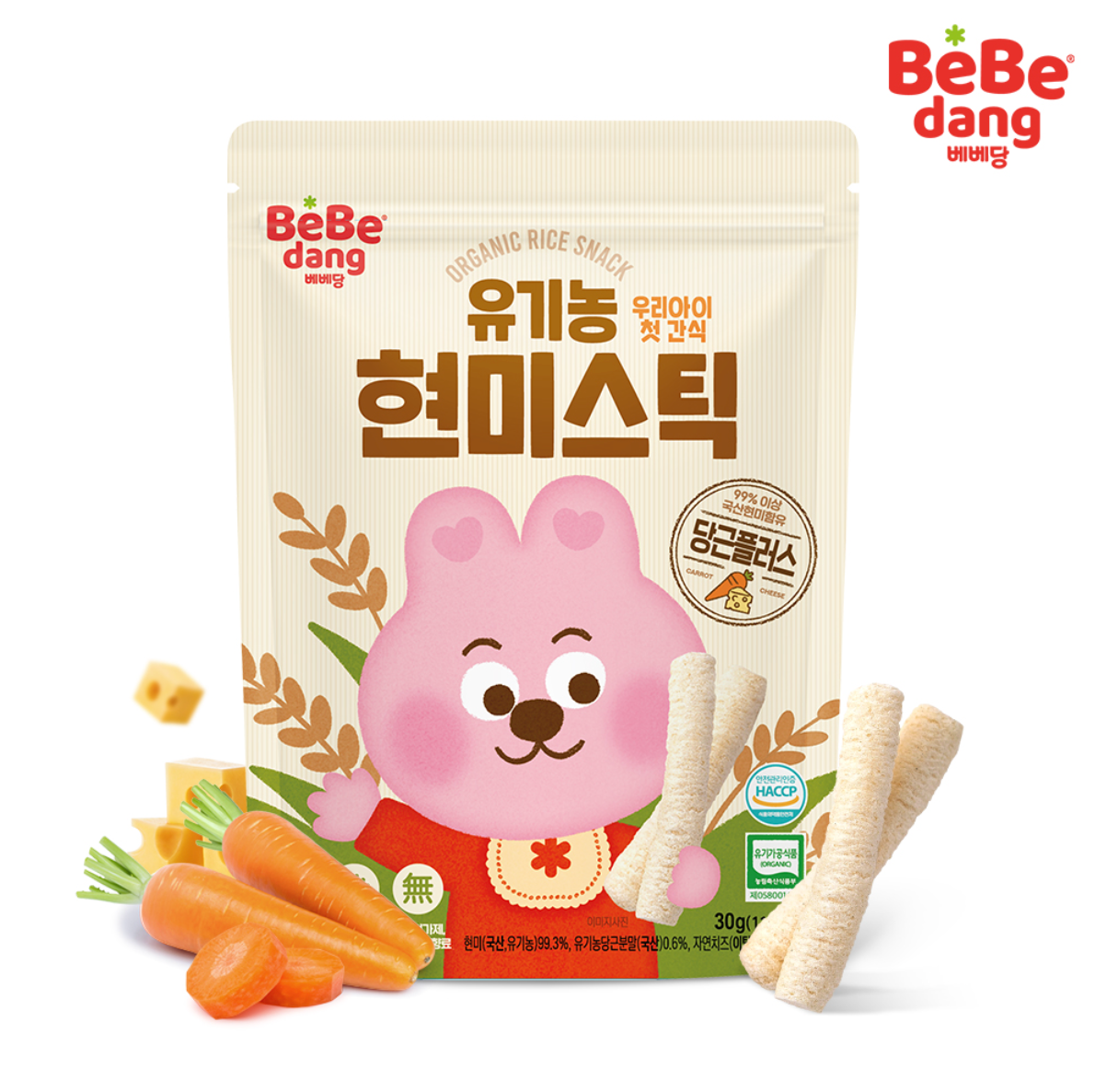 Bánh gạo lứt hữu cơ que ngắn Bebedang Cà Rốt Phô Mai