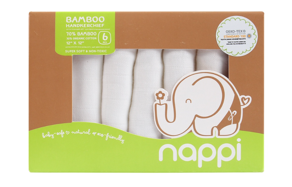 Hộp 6 khăn sữa sợi tre Nappi 30 x 30 cm - Màu Trắng