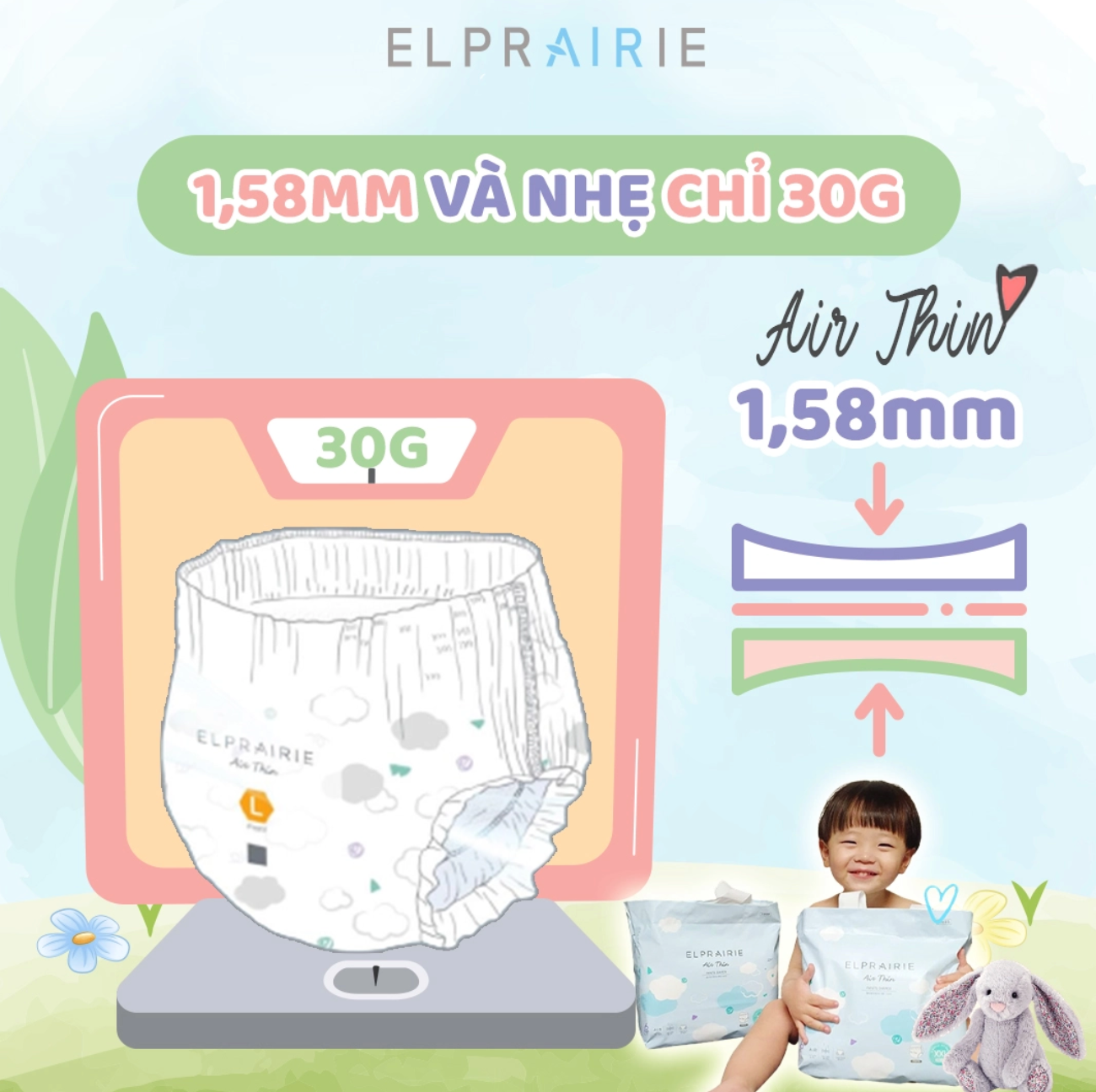 Tã/Bỉm Quần Elprairie Air Thin Nội Địa Hàn