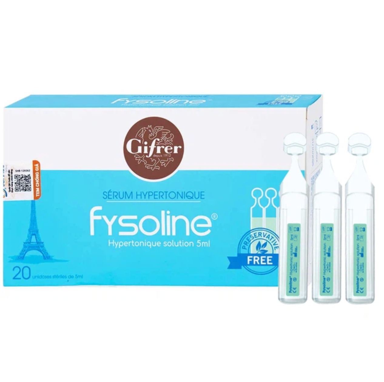 Nước muối ưu trương Fysoline giảm ngạt mũi, khô mũi cho bé từ 0M+ (20 ống) 