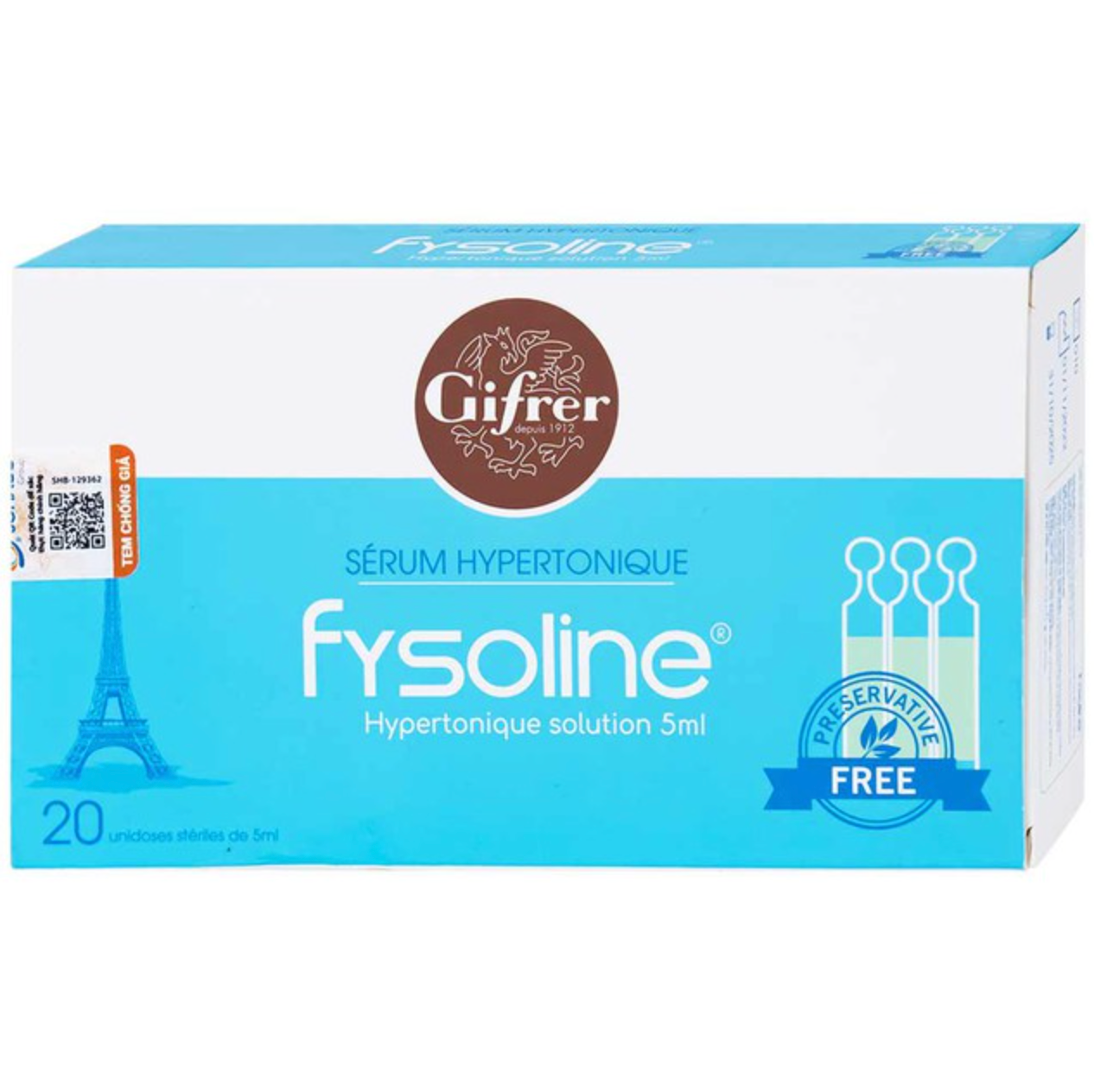  Nước muối ưu trương Fysoline giảm ngạt mũi, khô mũi cho bé từ 0M+ (20 ống) 