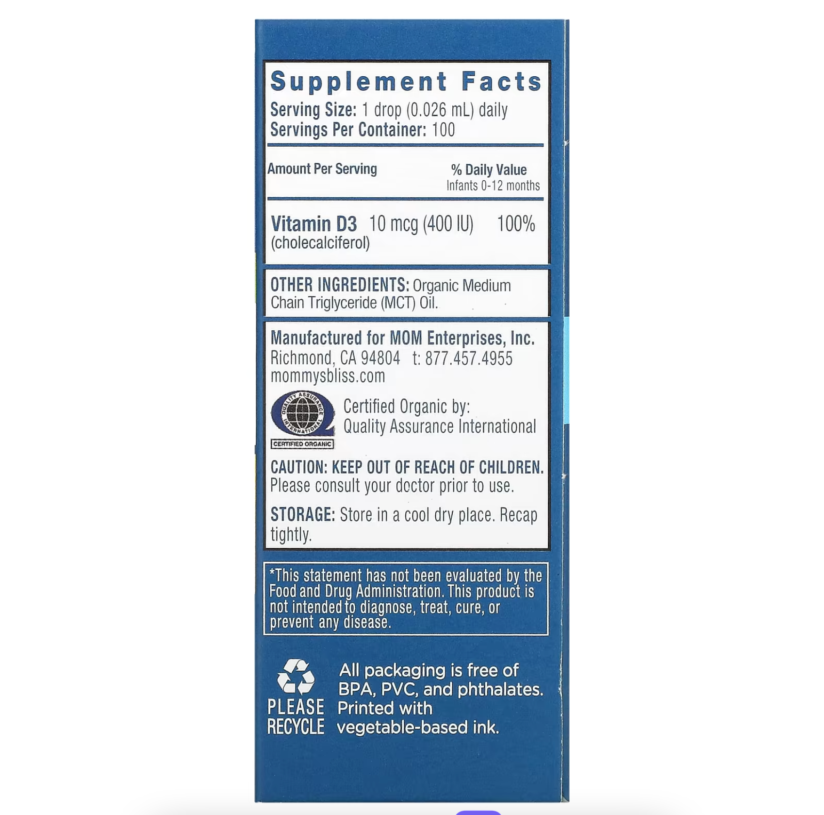 Vitamin D Mommy's Bliss Organic Drops 3.24ml