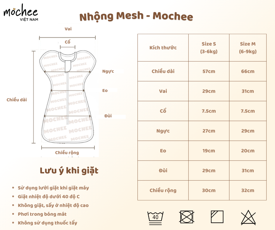 Nhộng Chũn Vải Mesh Thoáng Khí Mochee Cho Bé
