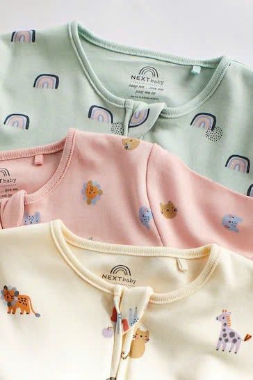 Set 3 Sleepsuits Next Uk Cotton Frist Size Họa Tiết Động Vật Và Cầu Vồng