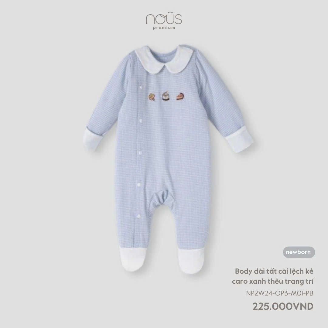 Bộ liền dài có tất Nous cài lệch kẻ caro xanh NB