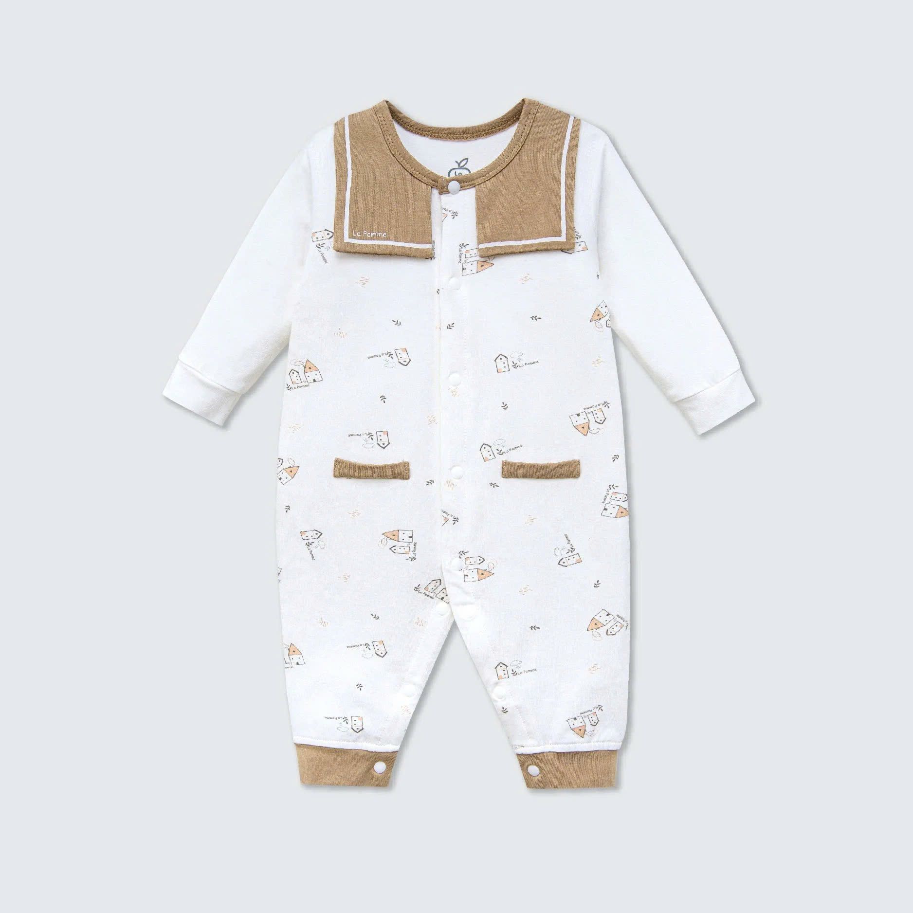 Body dài tay La Pomme lá cổ cách điệu - Nâu