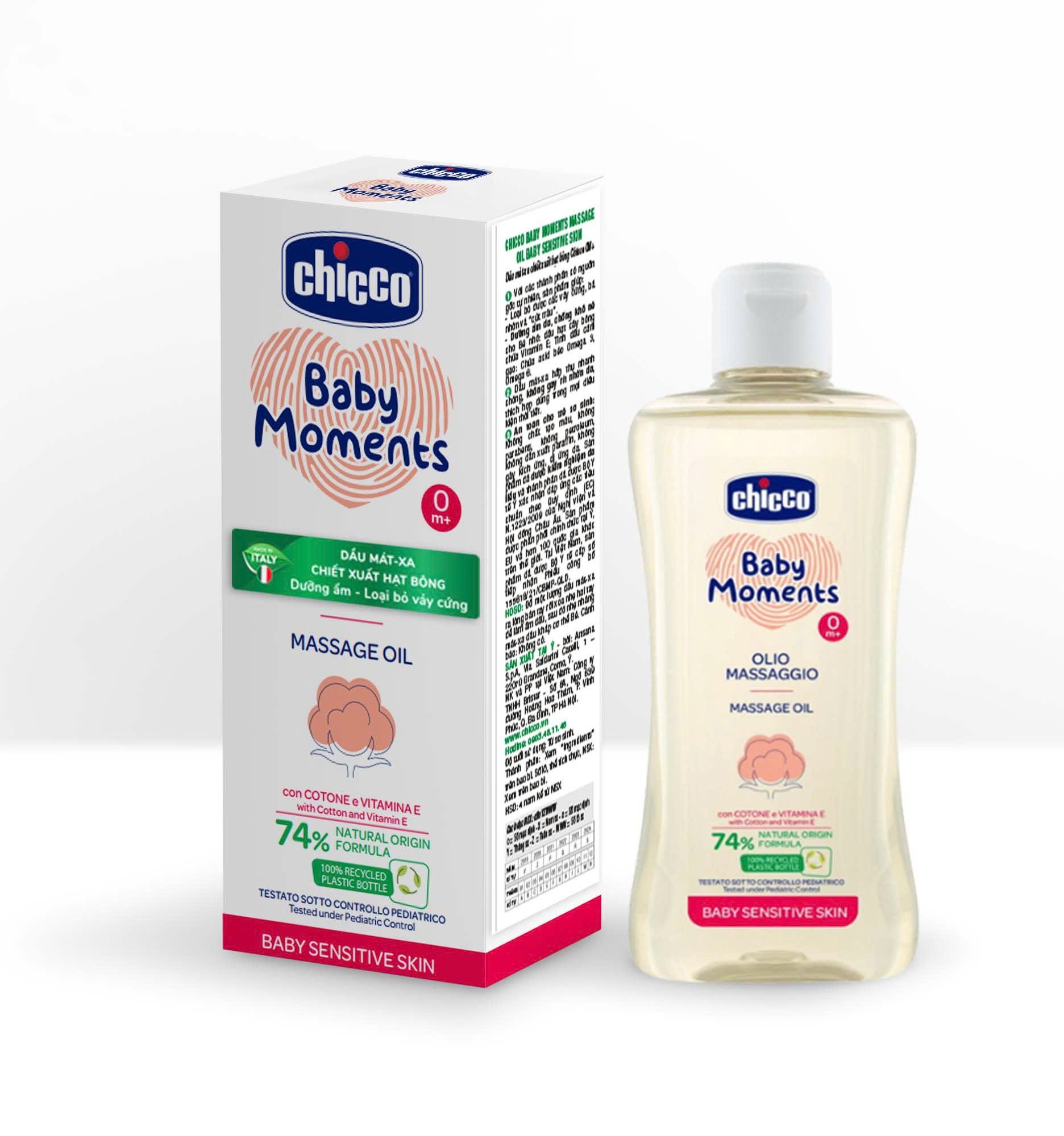 Dầu mát-xa chiết xuất Hạt bông Chicco 0M+ 200ml