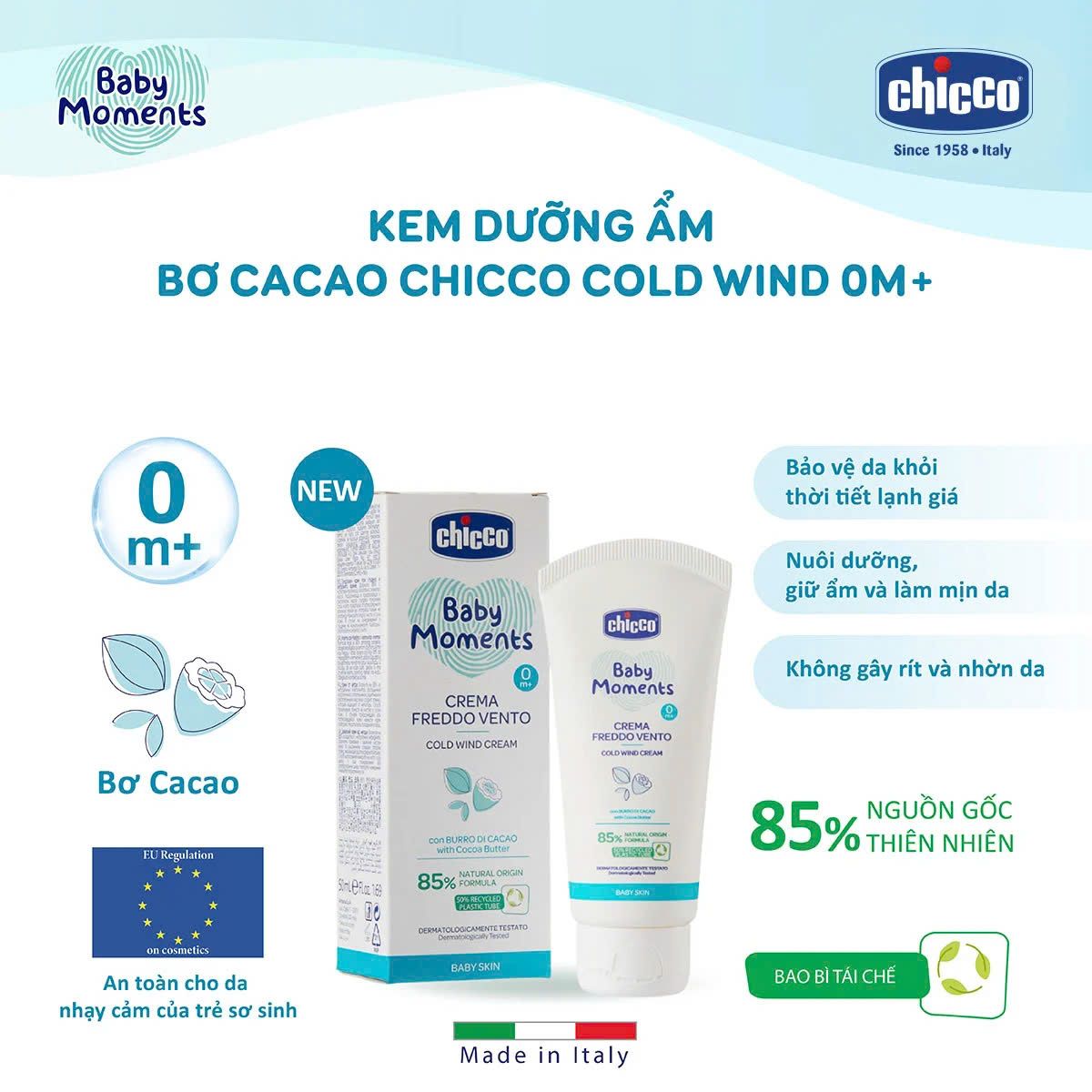Kem dưỡng ẩm Bơ Cacao Chicco Cold Wind 0M+ 50ml