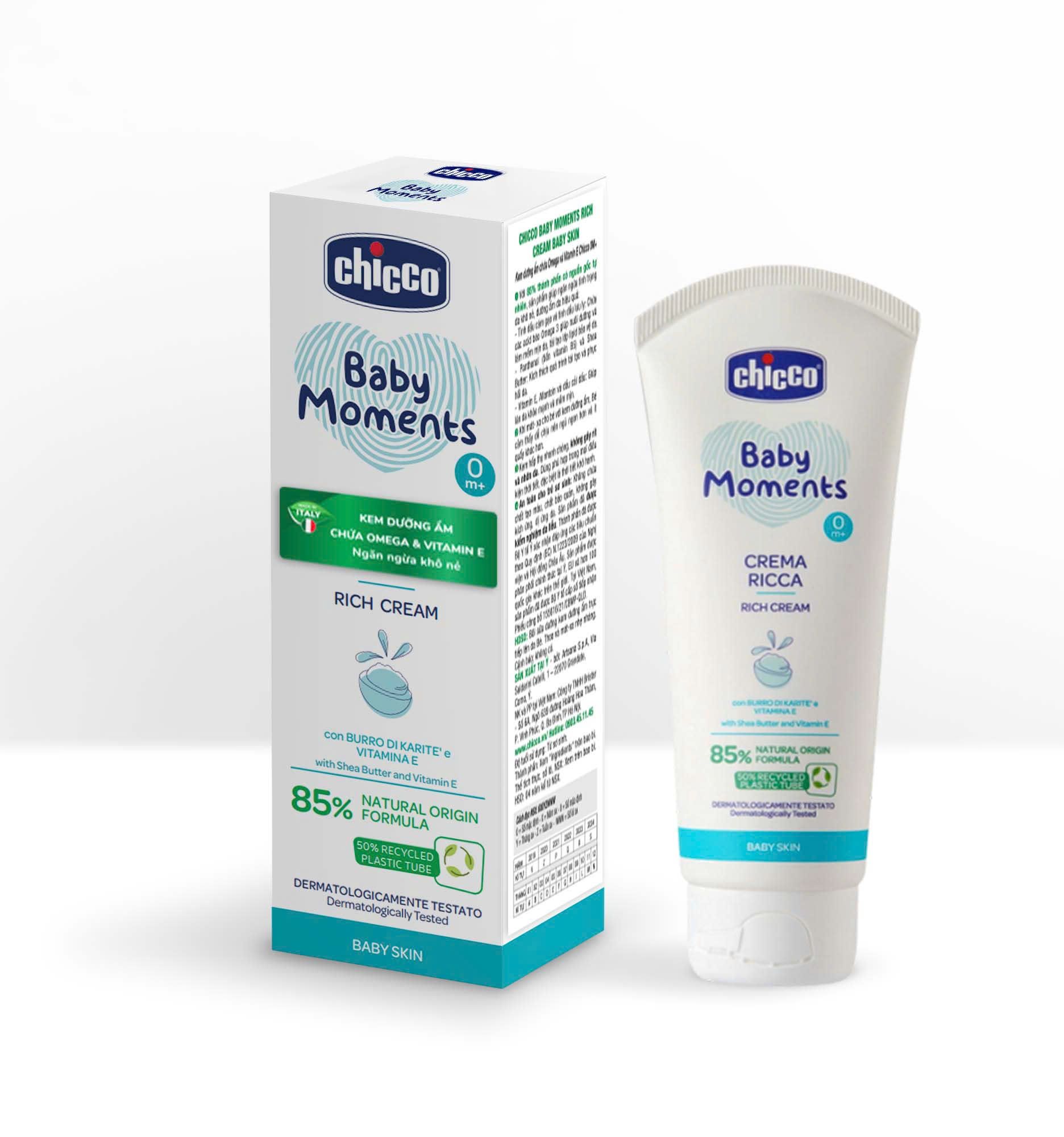 Kem dưỡng ẩm chứa Omega và Vitamin E Chicco 0M+ 100ml