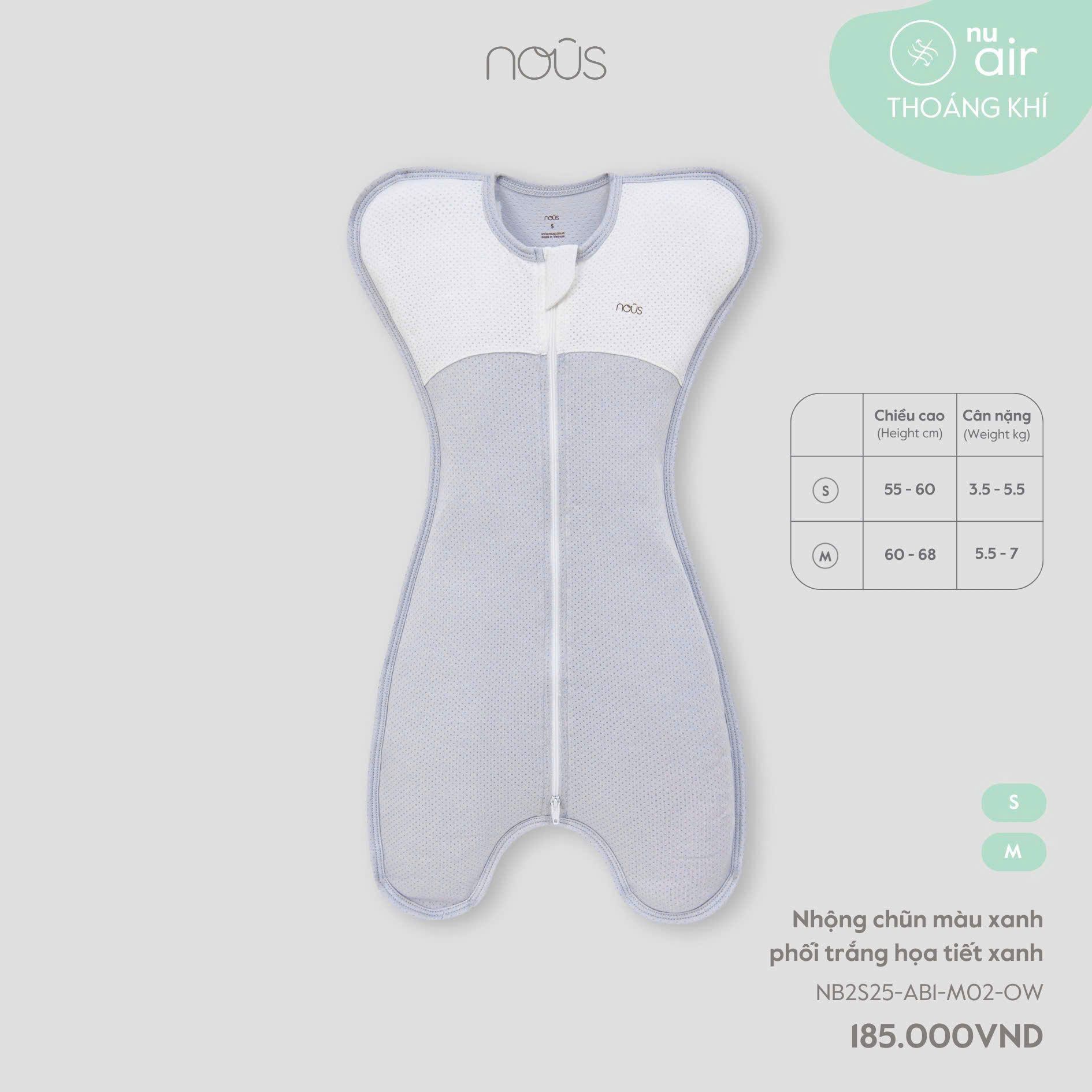 Nhộng chũn Nous màu xanh phối trắng họa tiết xanh