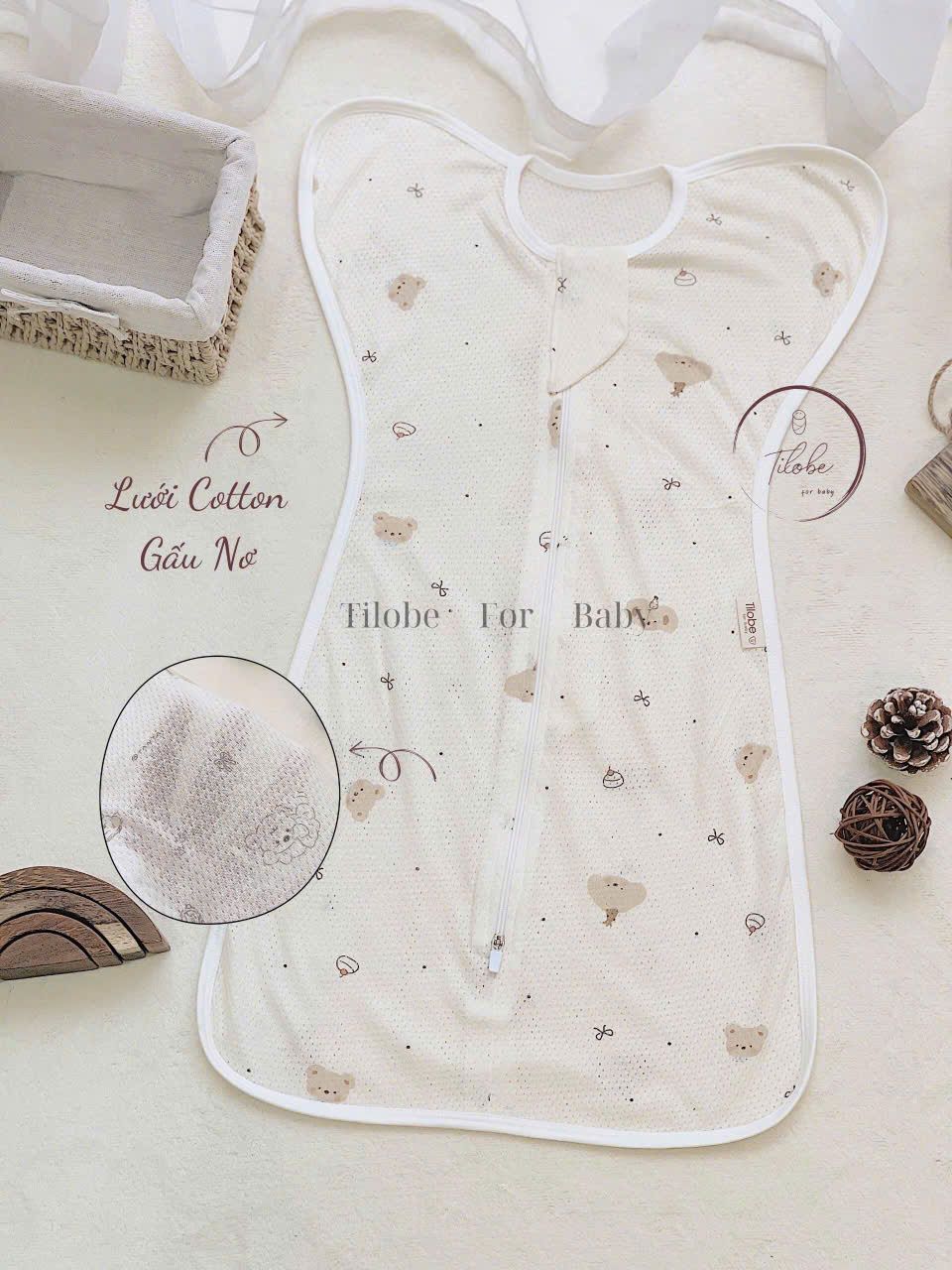 Nhộng Chũn Thông Hơi Cotton Tilobe Siêu Mỏng Mềm Mịn Cho Bé