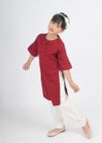  Áo dài linen đỏ đính hoa bé gái - ADG022 