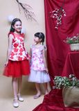  Đầm tiệc bé gái peplum in hoa hồng - GDT007 