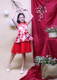  Đầm tiệc bé gái peplum in hoa đỏ - GDT008 