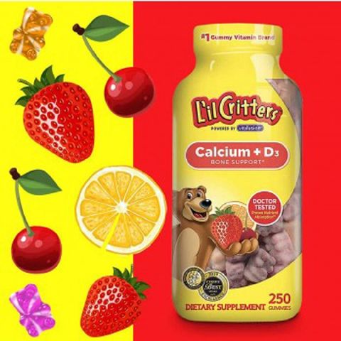 THỰC PHẨM BỔ SUNG VITAMIN TRẺ EM L'IL LIL CRITTERS CALCIUM + D3 250 VIÊN