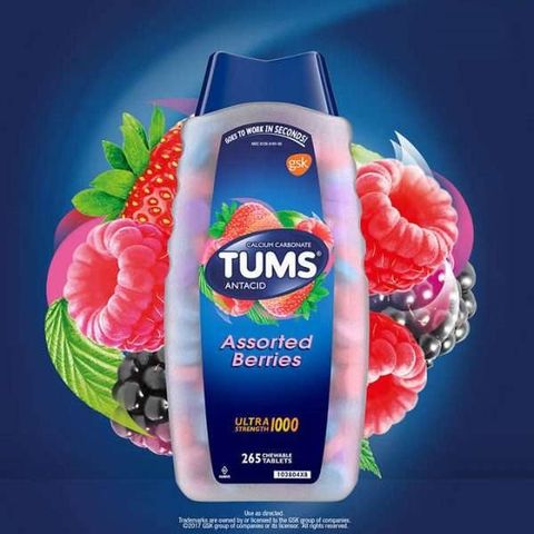 VIÊN NHAI ĐIỀU TRỊ ĐAU DẠ DÀY TUMS ASSORTED BERRIES ULTRA STRENGTH 1000 265 VIÊN CỦA MỸ