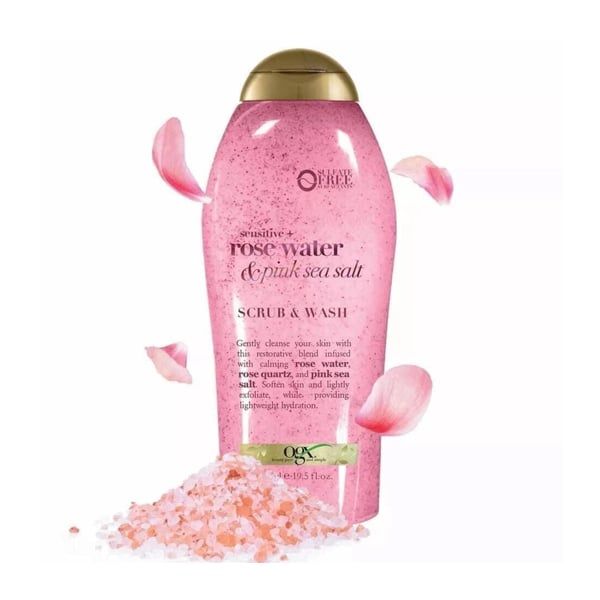 SỮA TẮM TẨY TẾ BÀO CHẾT OGX SCRUB & WASH SENSITIVE ROSE WATER & PINK SEA SALT 577ML