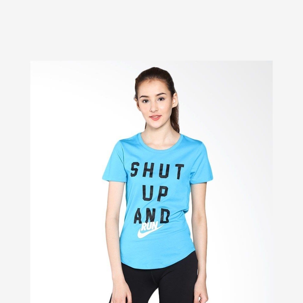 Áo thun thể thao nữ Nike AS RUN P W SHUT UP TEE 717053-407 (Xanh)