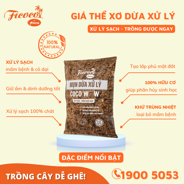 GIÁ THỂ XƠ DỪA XỬ LÝ COCO WOW - 5L