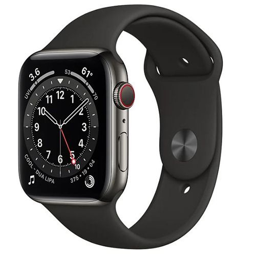 Apple Watch Series 6 GPS Cellular 44mm M09H3VN A Graphite Stainless Steel Case with Black Sport Band