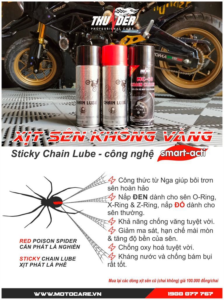 Xịt sên tơ nhện Sticky Thunder Chain Lube 400ml