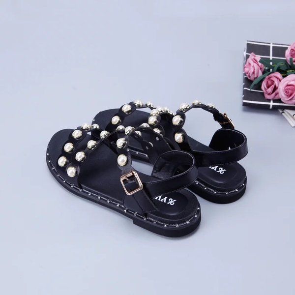 sandal bé gái ngọc trai hai màu
