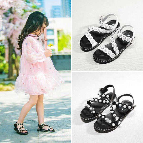 sandal bé gái ngọc trai hai màu