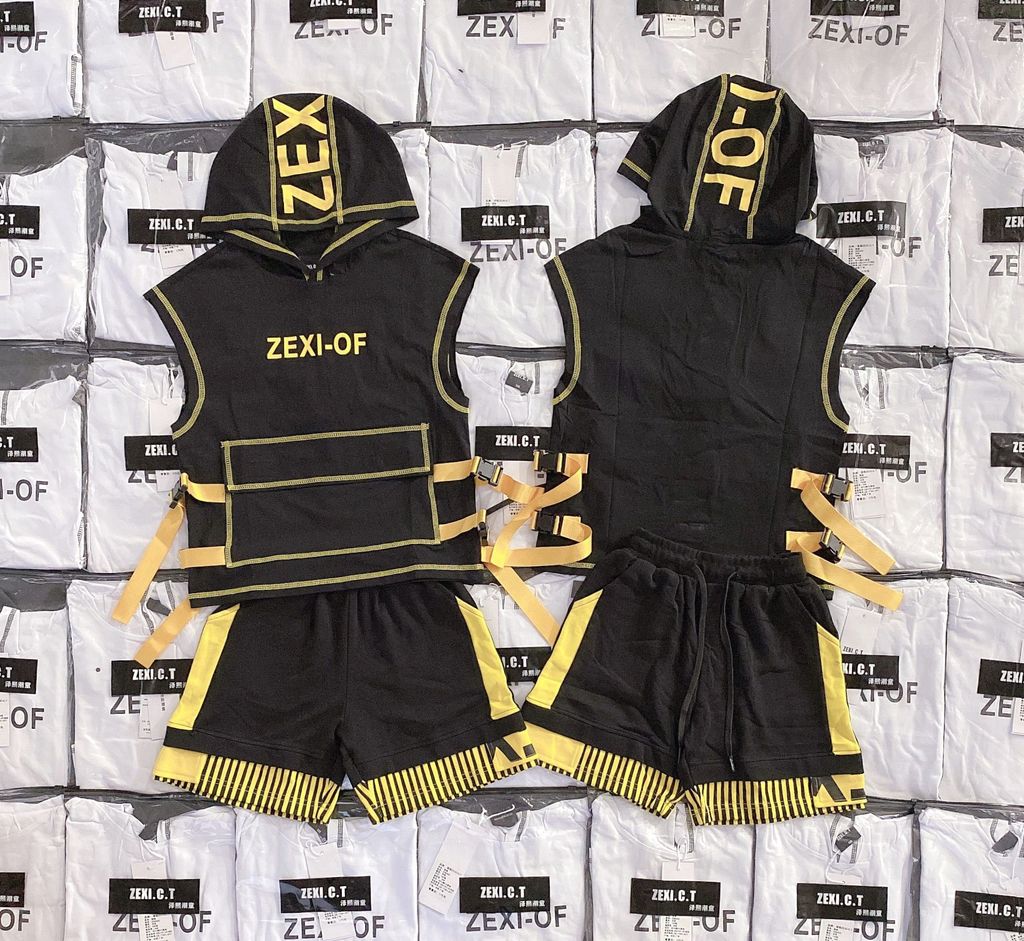 Set bộ ngắn bé trai có mũ Zexi-Of hông 2 dây dù có khóa
