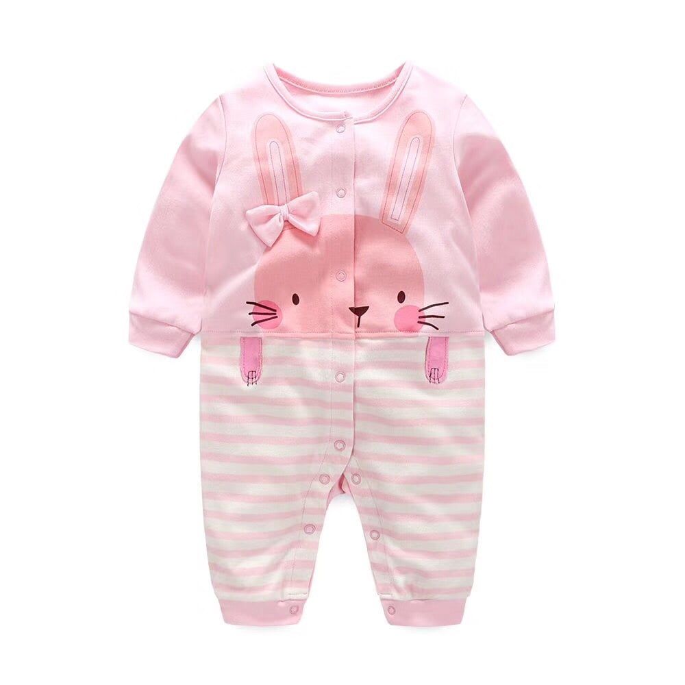 Set liền 3-18M thỏ hồng tai nơ quần sọc