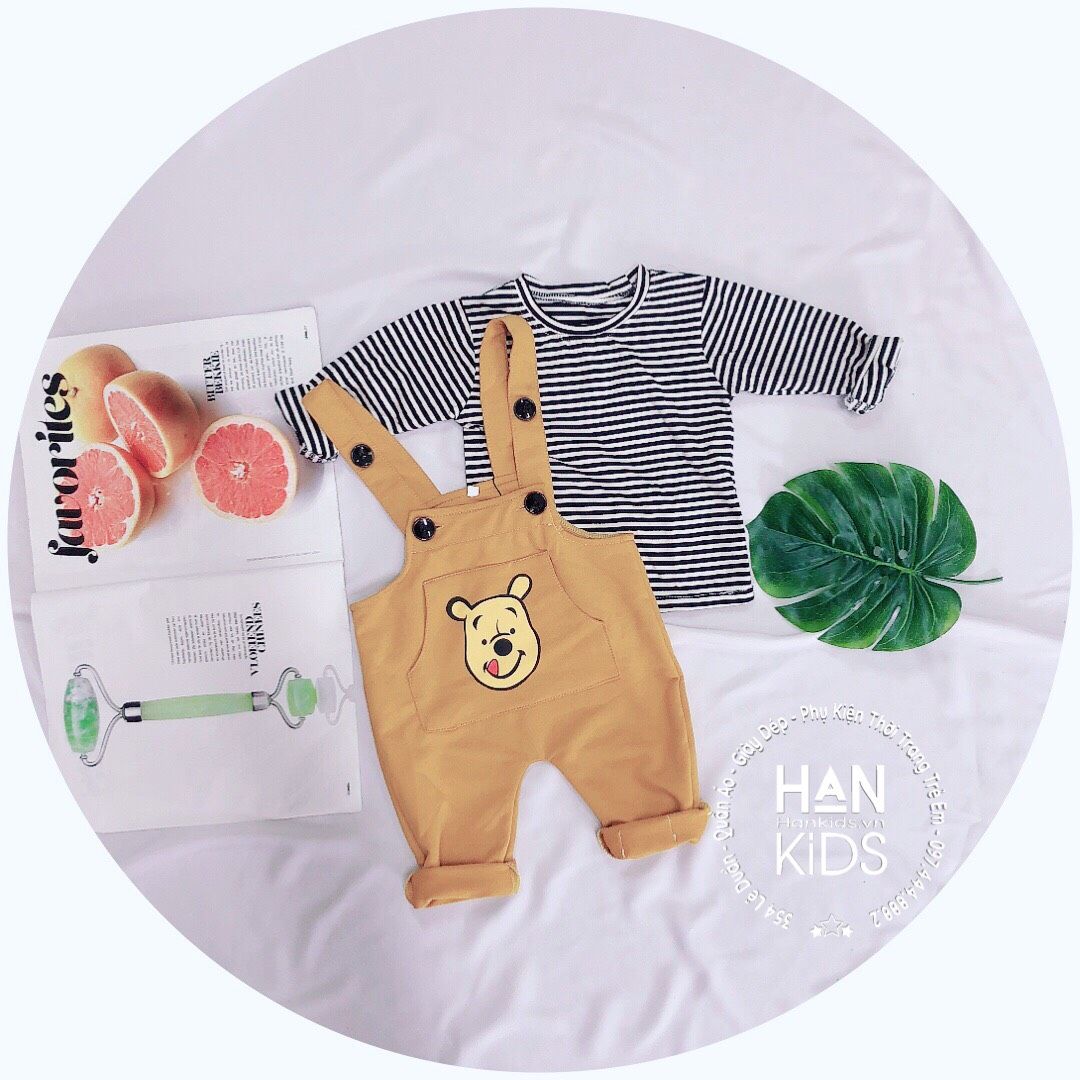 Set yếm gấu kèm áo kẻ sọc