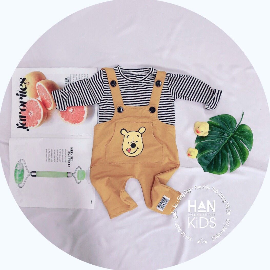 Set yếm gấu kèm áo kẻ sọc