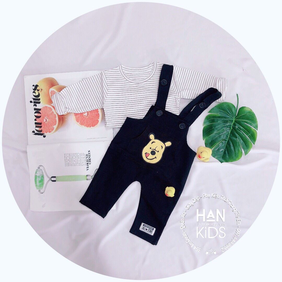Set yếm gấu kèm áo kẻ sọc